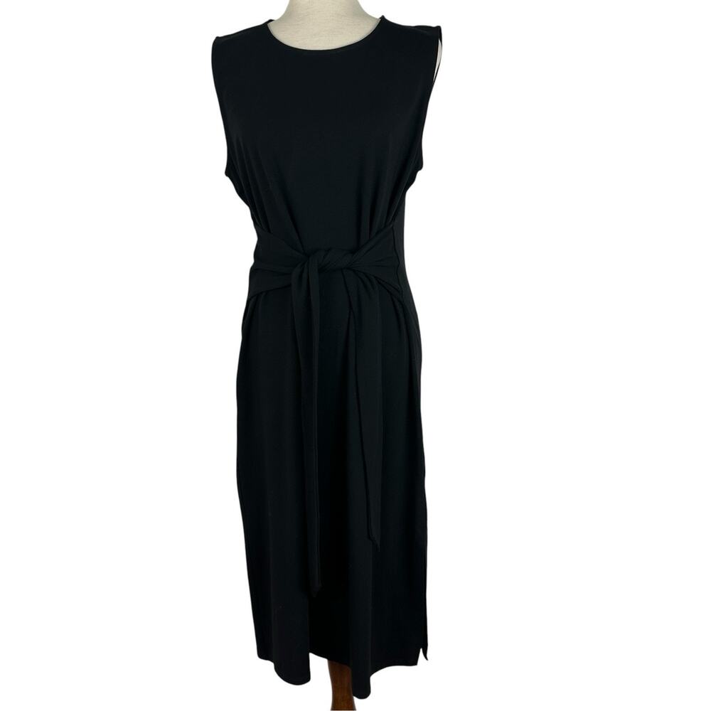 Eileen Fisher Dress Women Medium Black Stretch Jersey Knit Tie-Front Midi System